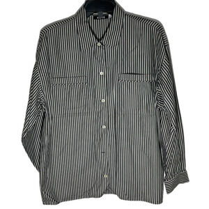 Michael Kors Womens Size M Top Button Front Shirt Striped Blue White Pockets